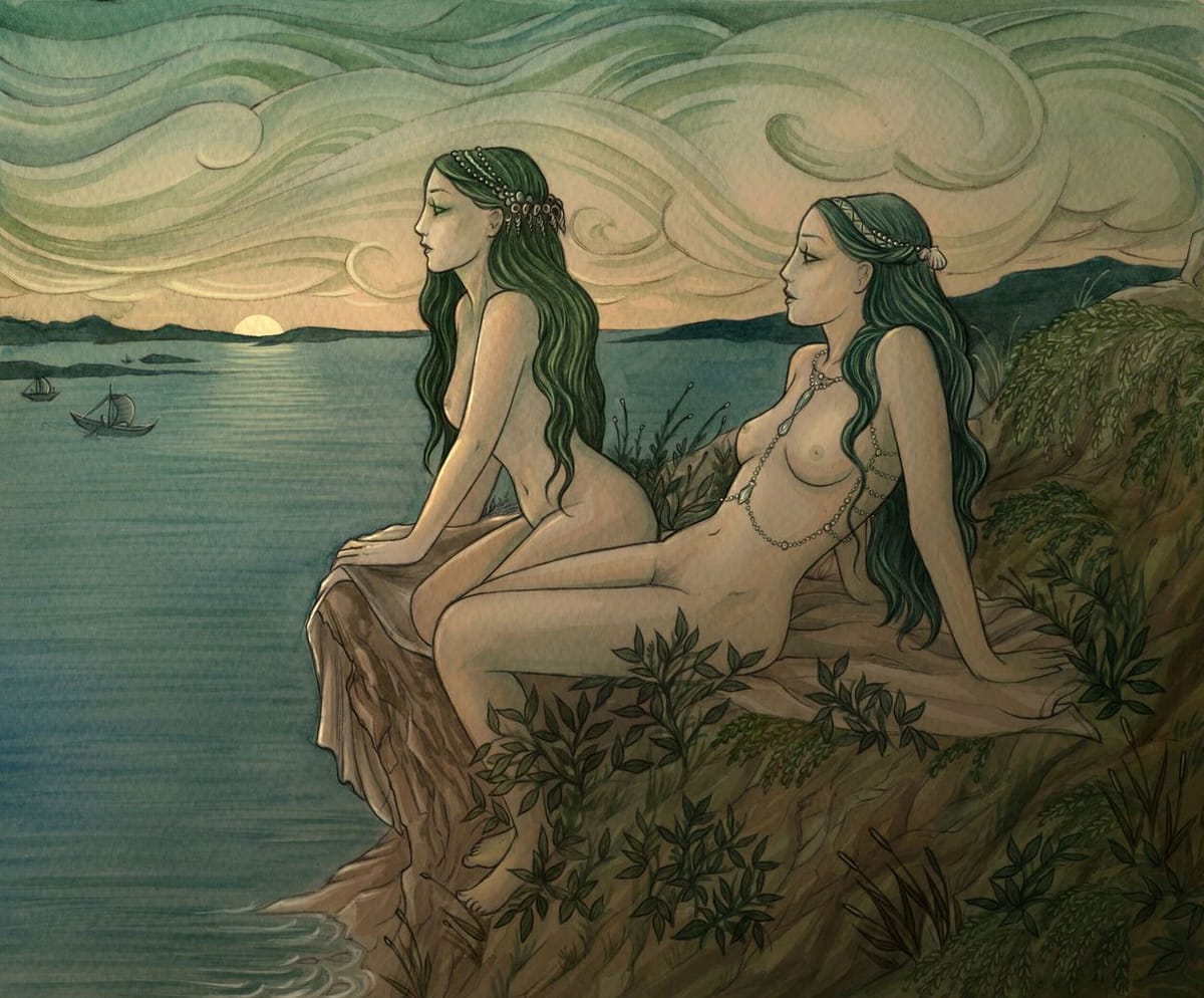 Artwork Title: Two Nereids Watching Fishermen Sail at Dawn