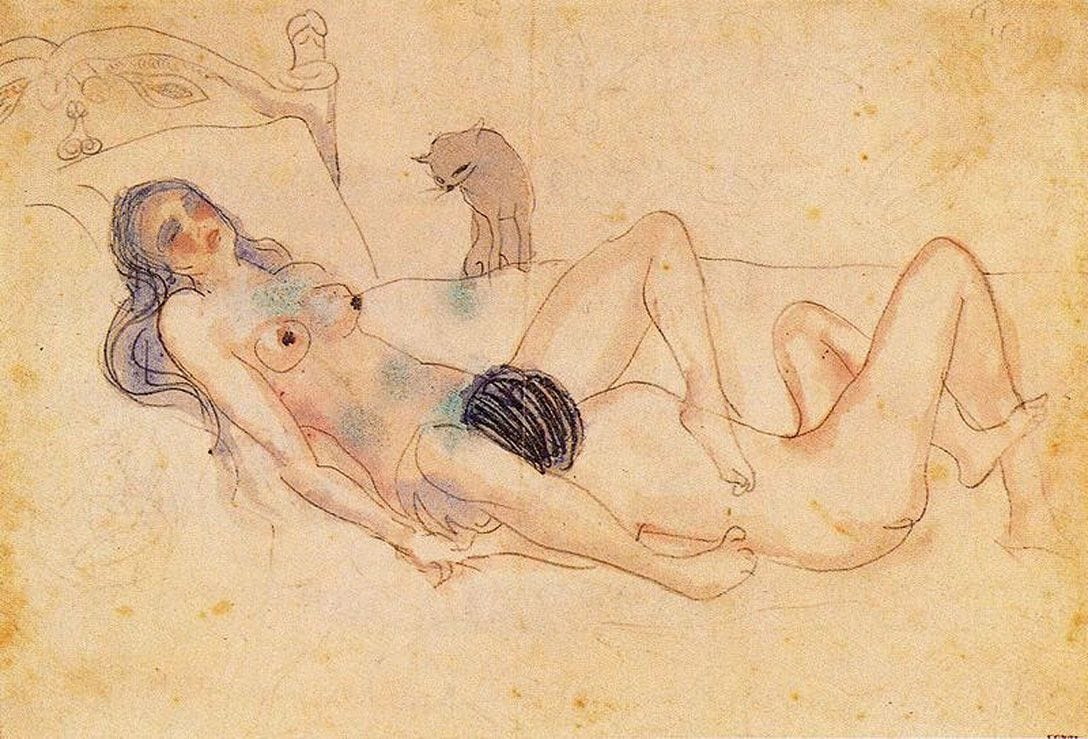 Artwork Title: Two Nudes and a Cat