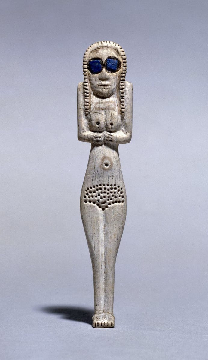 Artwork Title: Bone figure of a woman, Egyptian pre-dynastic, 3700-3500 BC