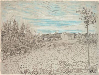 Artwork Title: Cottages with a Woman Working in the Foreground