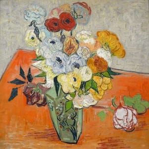 Artwork Title: Japanese Vase with Roses and Anemones