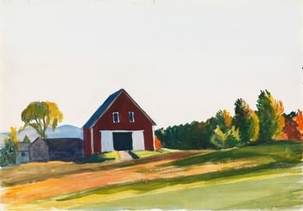 Artwork Title: Red Barn in Autumn Landscape