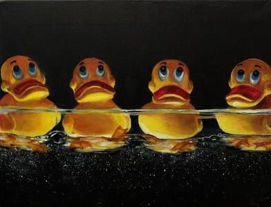 Artwork Title: Ducks in a Row -- Paddling like Hell Underneath