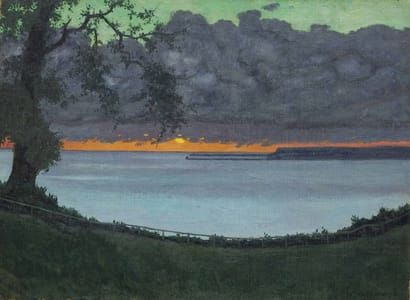 Artwork Title: Sunset at Grâce, orange and green sky,1918