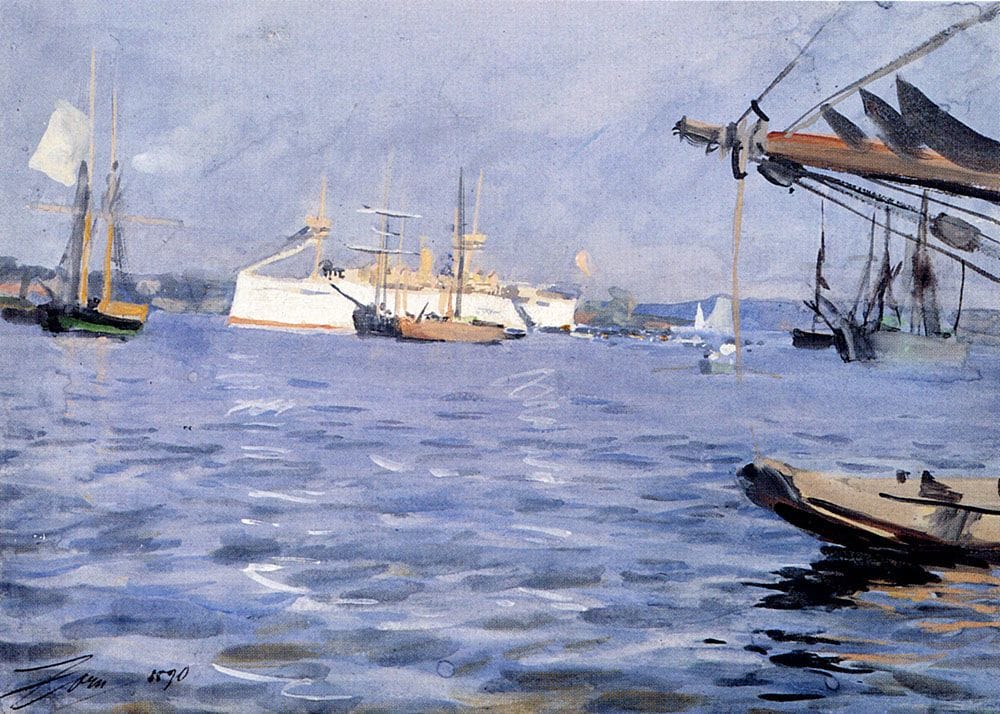 Artwork Title: The Battleship Baltimore in Stockholm Harbor