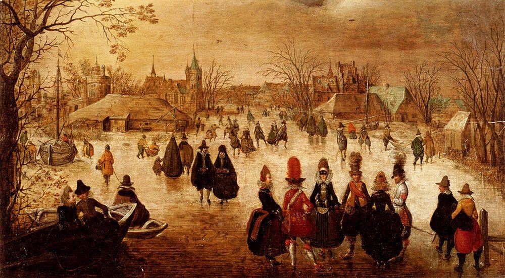 Artwork Title: Winter Landscape With Skaters On A Frozen River