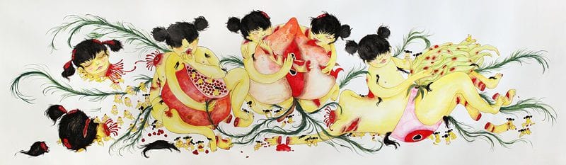 Artwork Title: Pomegranate, Peach, and Buddha's Hand