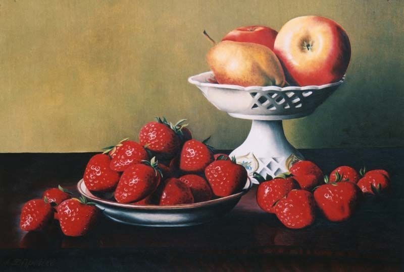 Artwork Title: Stillleben mit Obstschale und Erdbeeren