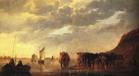 Artwork Title: Herdsman With Cows By A River