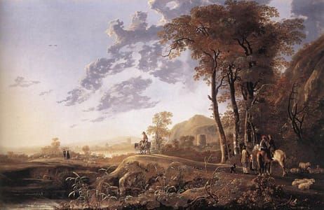 Artwork Title: Evening Landscape With Horsemen and Shepherds