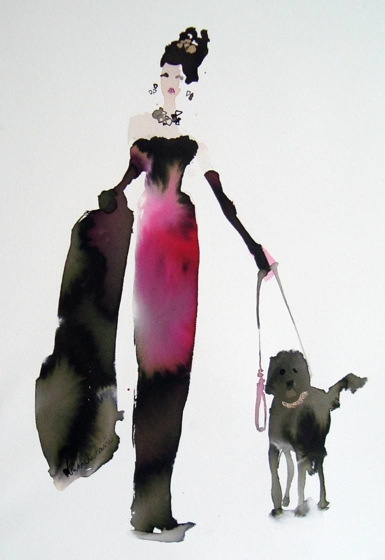 Artwork Title: Walking the Dogs - Purple Dress