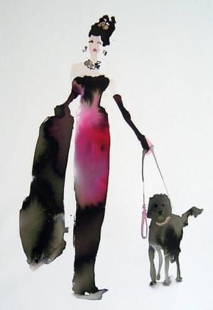 Artwork Title: Walking the Dogs - Purple Dress