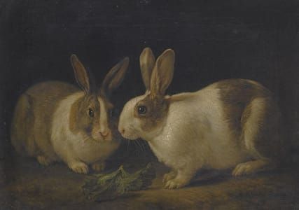Artwork Title: Two Dutch Rabbits with a Cabbage Leaf