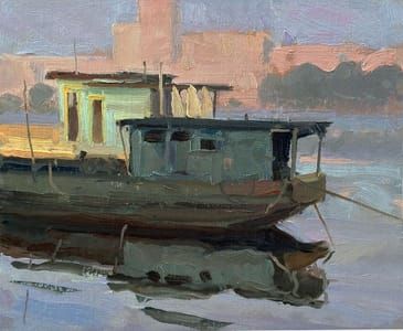 Artwork Title: House Boats at the Sunset