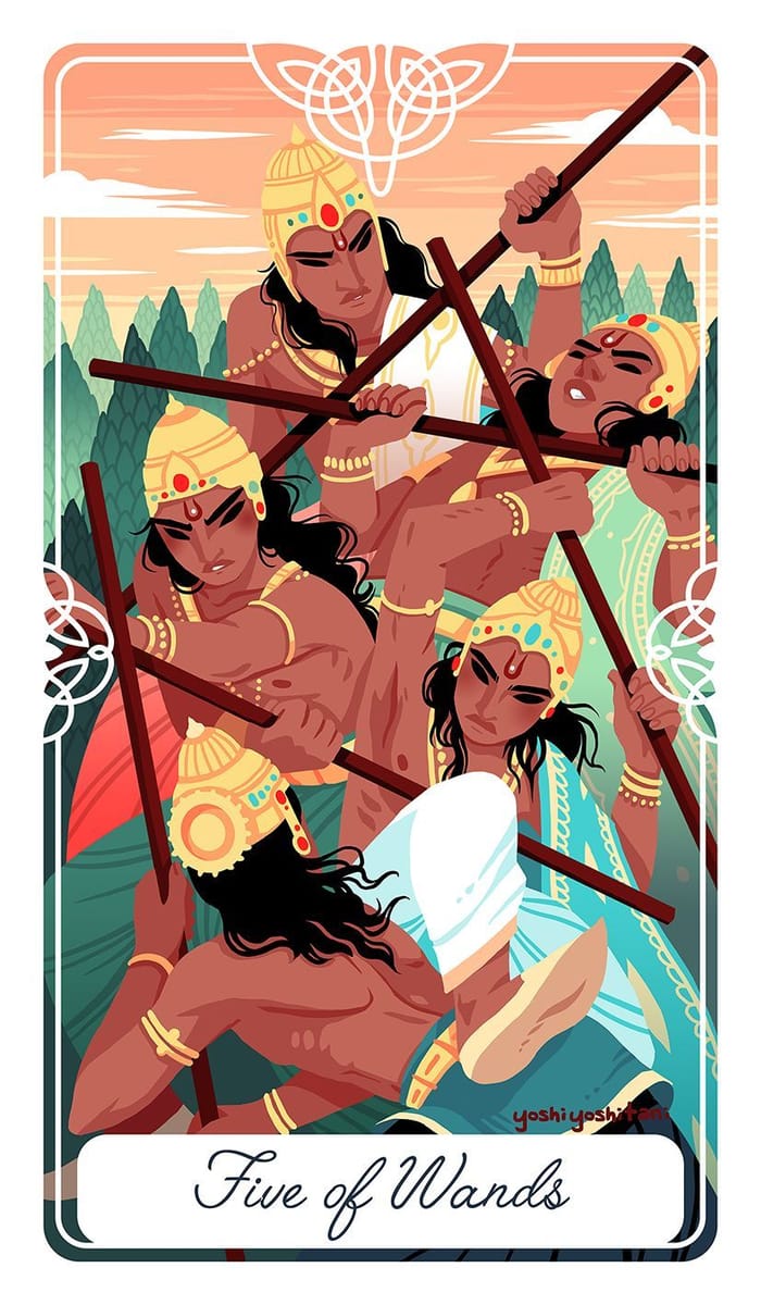 Artwork Title: Five of Wands