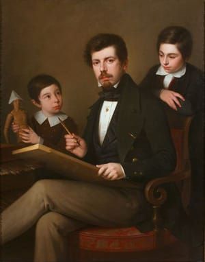 Artwork Title: Autorretrato junto a sus hijos Carlos y Vicente