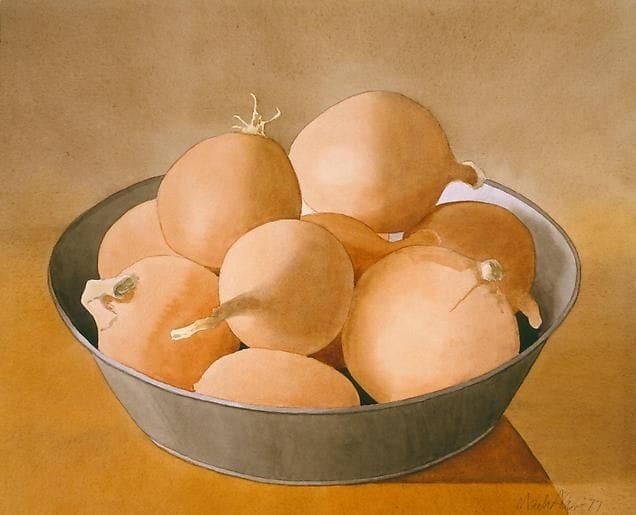 Artwork Title: Yellow Onions in Tin Bowl
