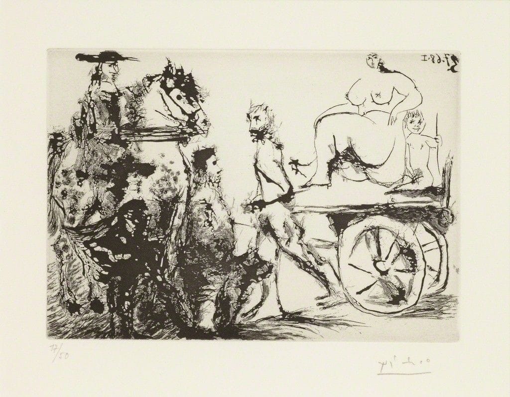 Artwork Title: Don Quichotte, Sancho Et Un ‘mousquetaire’ regardant Passer Dulcinée Sur Une Charrette tirée Par Un 