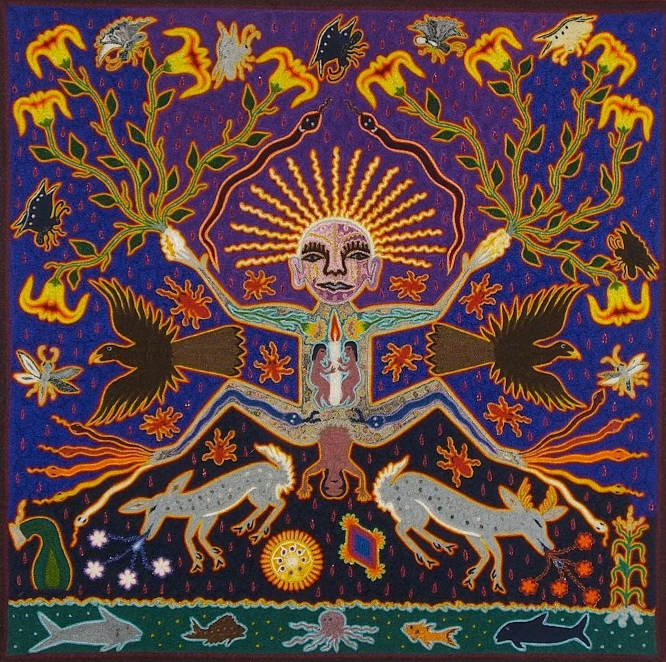 Artwork Title: Huichol Yarn painting by the Huichole or Wixáritari people