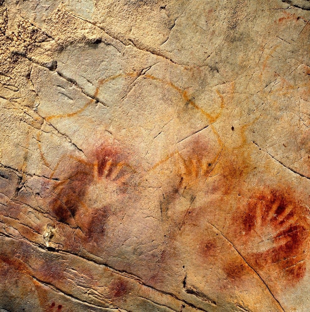 Artwork Title: Hand stencils, Cueva de El Castillo Cantabria, Spain, 35,000 BCE