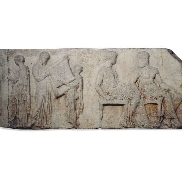 Artwork Title: East Frieze of the Parthenon:The sacred robe of Athena held up by cult officials, and Athena and Hep