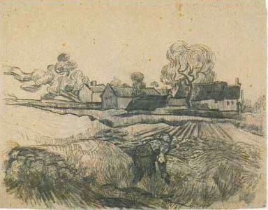 Artwork Title: Cottages with a Woman Working in the Foreground