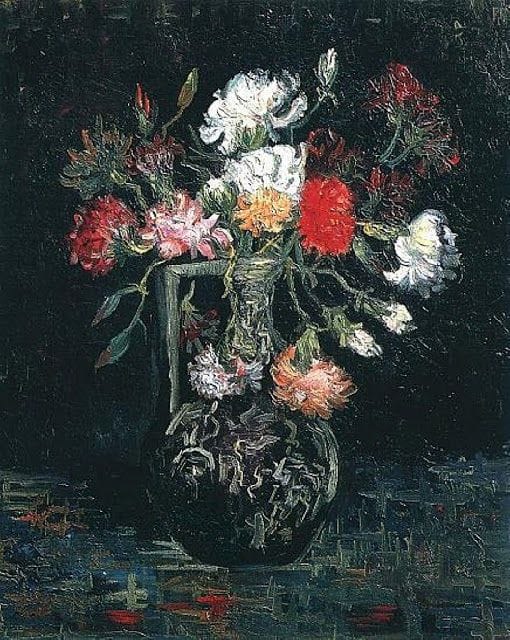 Artwork Title: Vase with White and Red Carnations