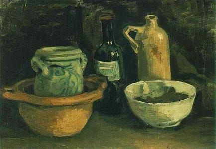 Artwork Title: Still Life With Pottery And Two Bottles