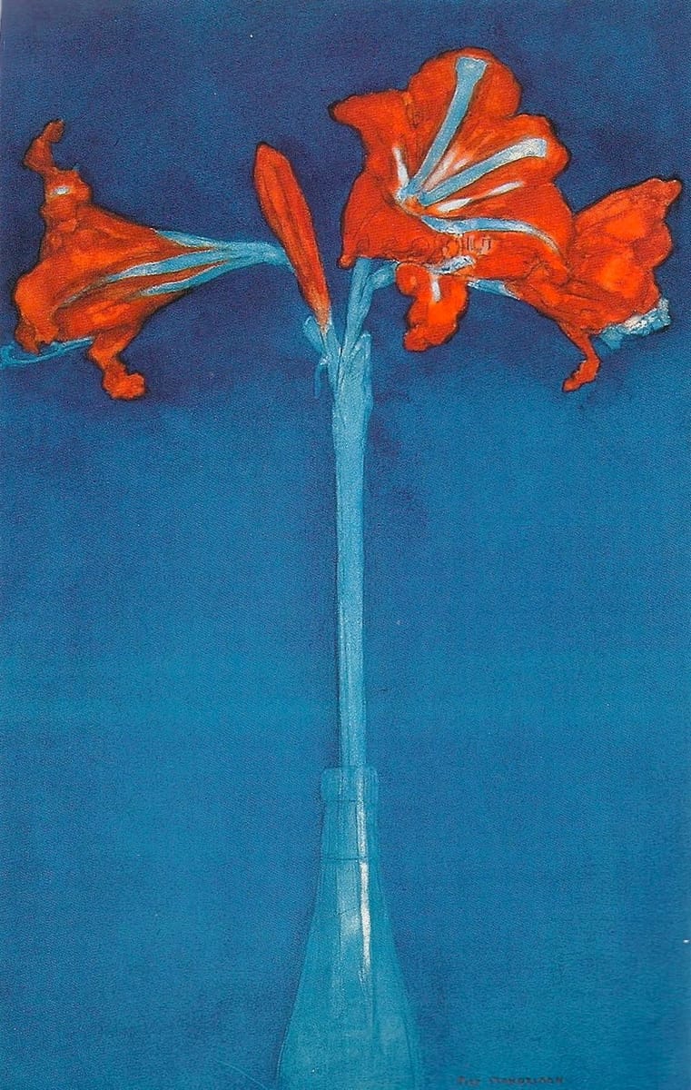 Artwork Title: Red Amarylis With Blue Background