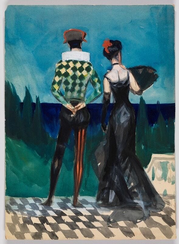 Artwork Title: Harlequin and lady in evening dress