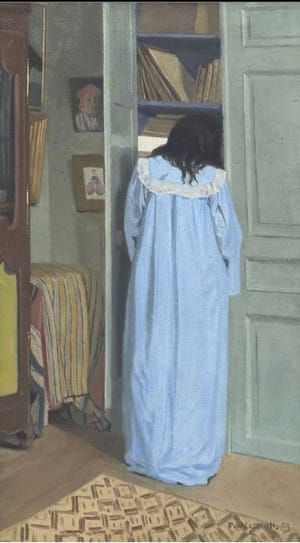 Artwork Title: Interior (Woman in Blue Searching in a Cupboard)