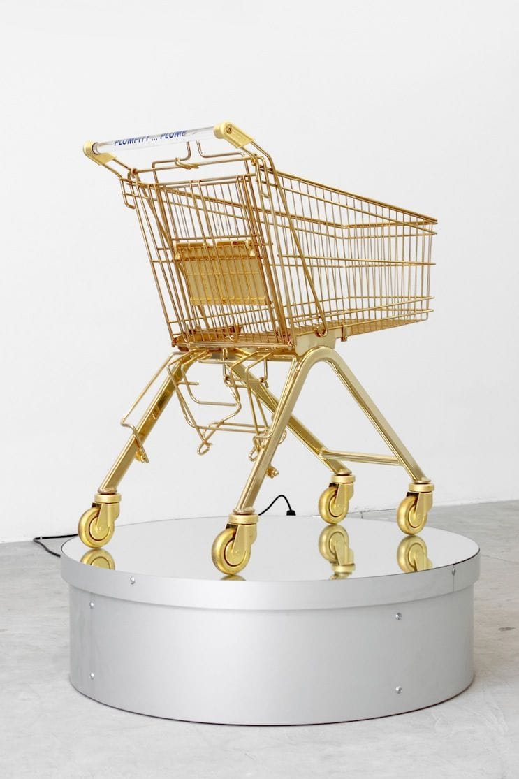 Artwork Title: Untitled (Gold Platted Shopping Cart)