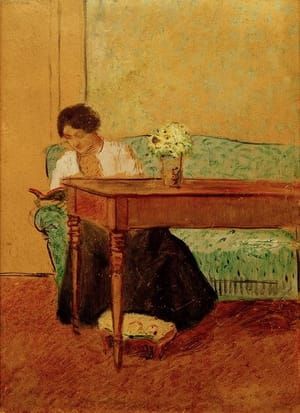 Artwork Title: Elisabeth on Green Sofa, Reading