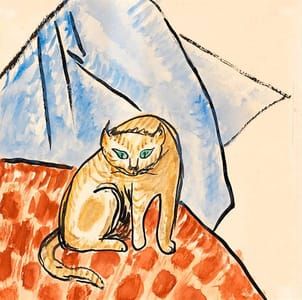 Artwork Title: Murnau Katze auf einer Decke