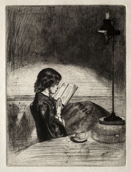 Artwork Title: Reading by Lamplight