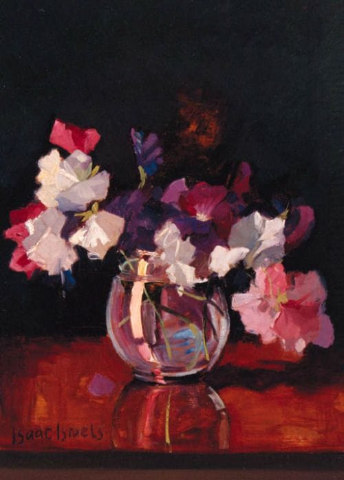 Artwork Title: Sweet Peas in a Round Glass Vase