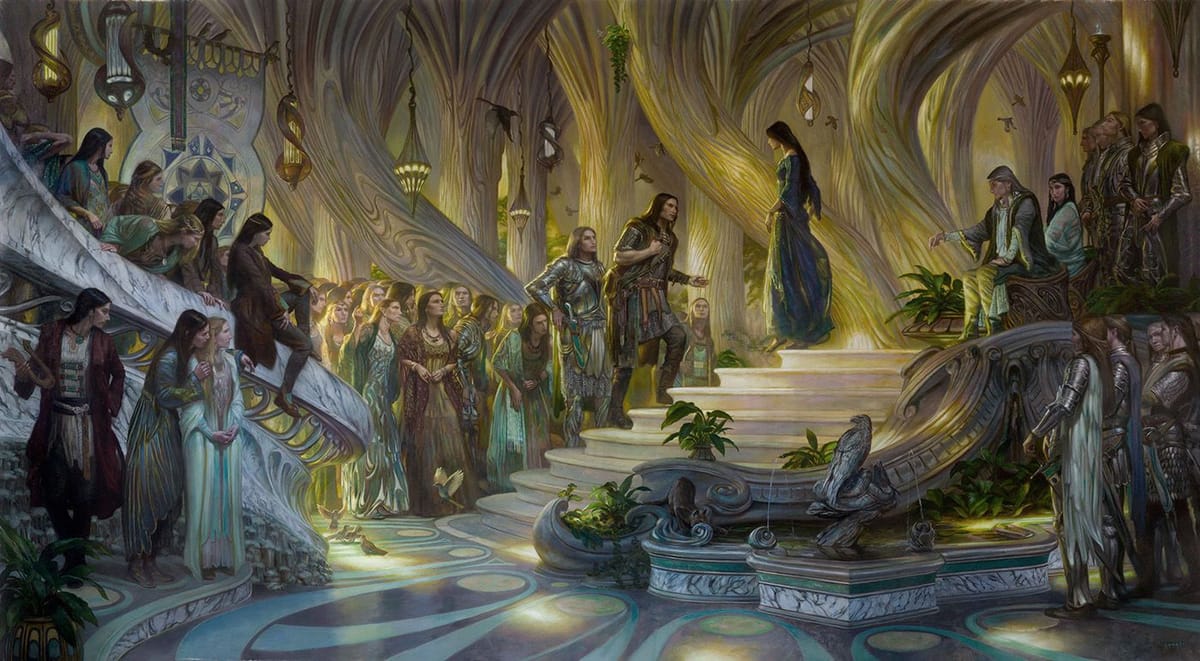 Artwork Title: Beren and Lúthien in the Court of Thingol and Melian