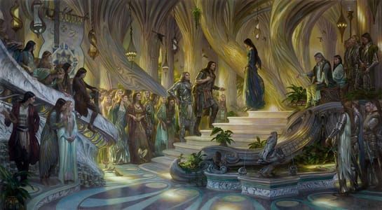 Artwork Title: Beren and Lúthien in the Court of Thingol and Melian
