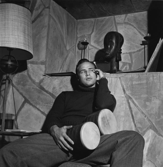 Artwork Title: Marlon Brando With Bongo Drums In The Den Of His Beverly Glen Home