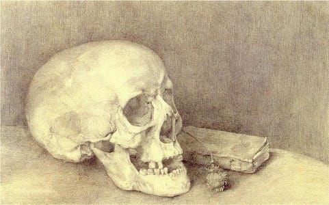 Artwork Title: Stilleven met schedel en boek (Still Life with Skull and Book)