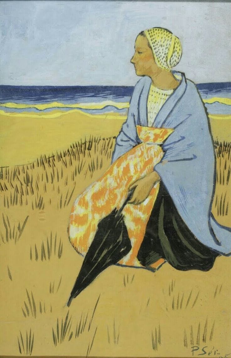 Artwork Title: Breton woman sitting at the seas hore