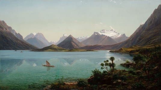 Artwork Title: Lake Wakatipu with Mount Irnslow, New Zealand