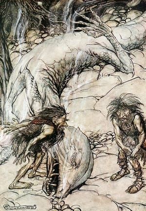 Artwork Title: The dwarfs quarrelling over the body of Fafner
