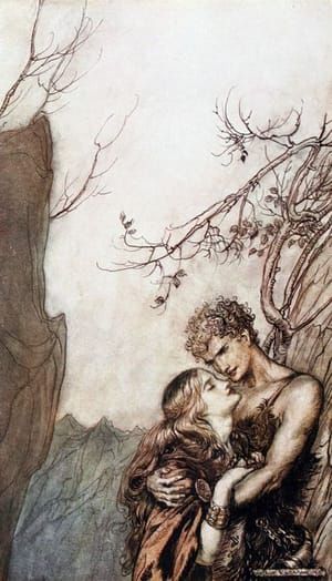 Artwork Title: Brünnhilde throws herself into Siegfried's arms