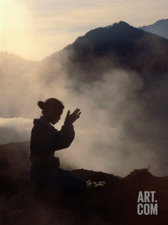 Artwork Title: Woman Leaving An Offering On Mt. Batur, Batur, Bali, Indonesia