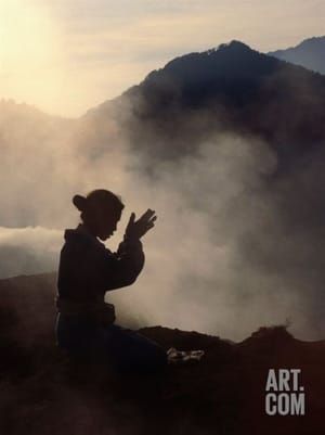 Artwork Title: Woman Leaving An Offering On Mt. Batur, Batur, Bali, Indonesia