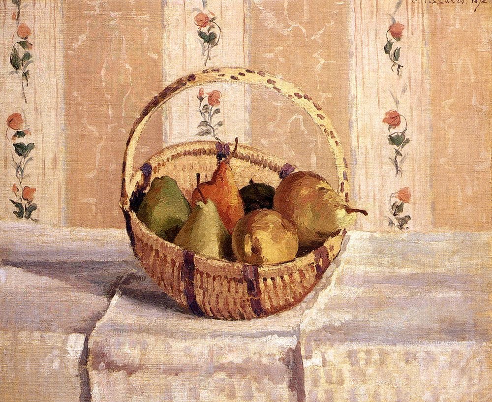Artwork Title: Still Life Apples And Pears In A Round Basket