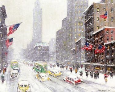 Artwork Title: Winter in New York, 5th Avenue and the Empire State Building