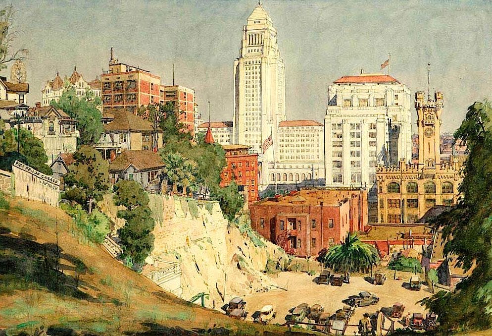 Artwork Title: Los Angeles City Hall and Times Building from Bunker Hill