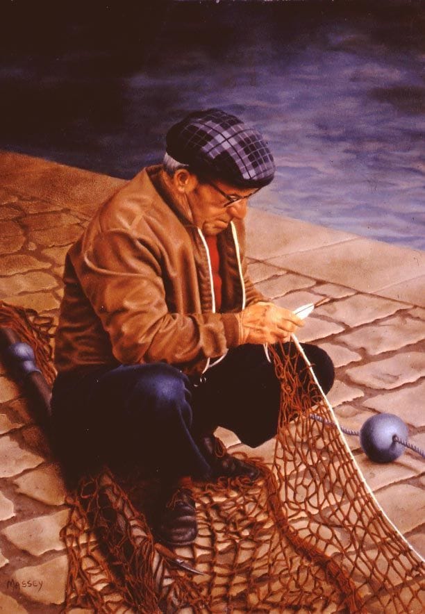 Artwork Title: Fisherman Mending His Net